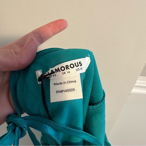 NWT GLAMOROUS Blue Teal Metallic Iridescent Long Sleeve Mini Dress 10 - Picture 12 of 15